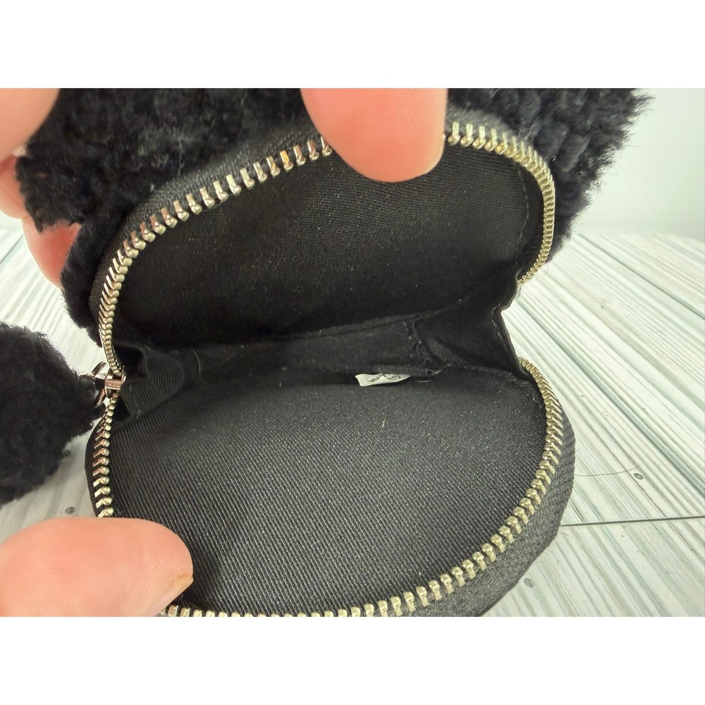 Coach Raccoon Coin Purse Black Pebbled Leather Shearling Pom Pom Wallet - Picture 7 of 7